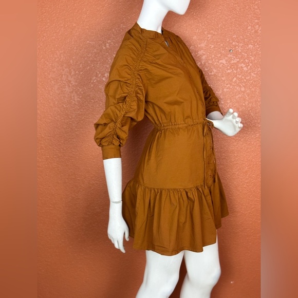 Astr The Label Ruched Flounce Shirtdress Long Sleeve Buttoned brown Small.  E32 - Picture 12 of 17